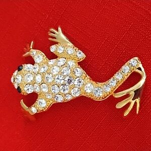 Rhinestone gold tone tree frog brooch